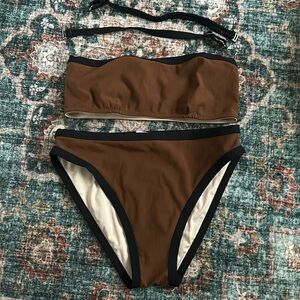 Elegant Brown Bikini Set with Black Trim